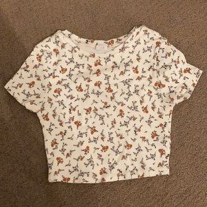 Garage ribbed white floral crop top